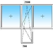 Пластиковое окно с балконной в центре дверью с монтажом системы Schmitz Roto NT г. Омск толщина 58 мм, 24ст/п, 2100*700, в панельный дом от Добрые Окна торгово-монтажная компания