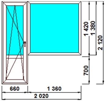 Балконная пластиковая конструкция Goodwin 3-КАМ, 58 ММ 32 СТ/П, разм: 2120х1420х700х1360х660х2020, дверь слева ООО «АБЕЛИЯ»