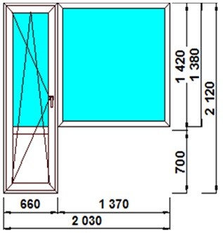 Балконная пластиковая конструкция Goodwin 3-КАМ, 58 ММ 32 СТ/П, разм: 2120х1420х700х1360х660х2030, дверь слева Добрые Окна торгово-монтажная компания